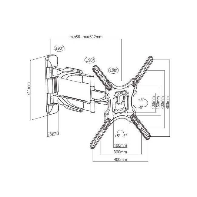 Brateck | SUPPORT MURAL ÉLÉGANT POUR TV OLED/LED/LCD FULL-MOTION | KMA28-443